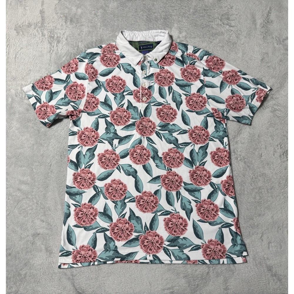 William Murray Polo Shirt Mens Small White Floral Performance Golf AOP Print